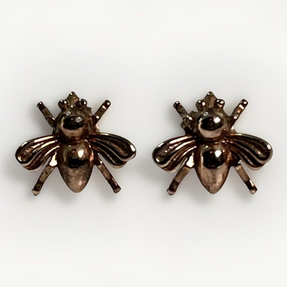 Yellow Gold Plated 925 Sterling Silver Honey Bee Bumble Bee Stud Earrings - 1.6g